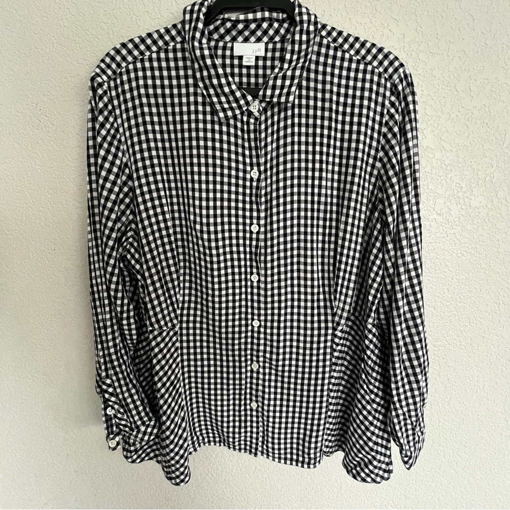 J.jill Black White Checkered Button Up Long Sleeve Shirt Women's Size 2X
